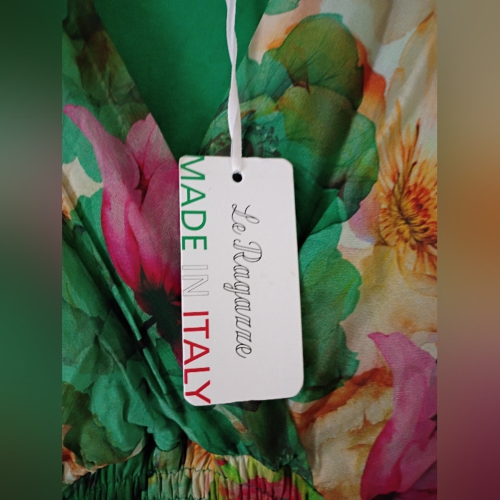 NWT.Le Ragazze Multi Color Silk Mide Dress.Pit To Pit 21" - Picture 5 of 9